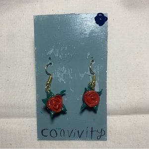 Handmade realistic clay rose dangling earrings
